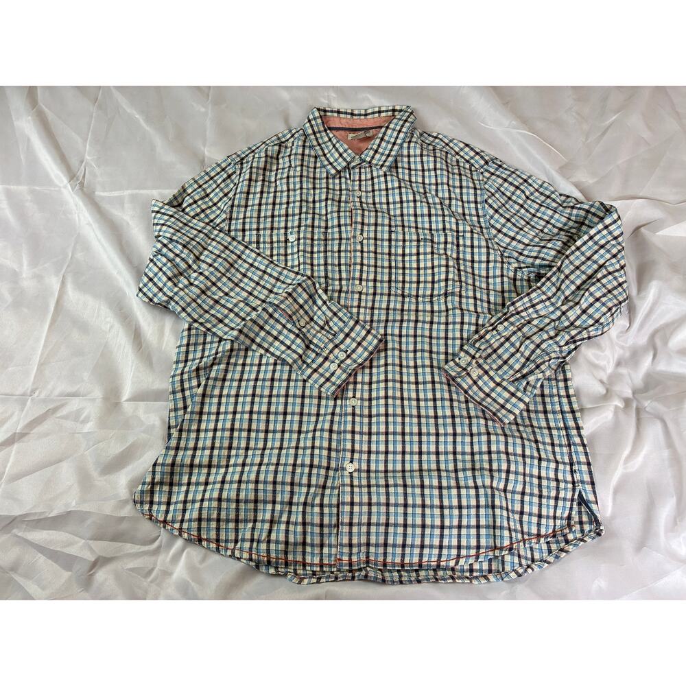 Carbon 2 Cobalt Mens Large Plaid Button Down Shirt Blue White Red Long Sleeve